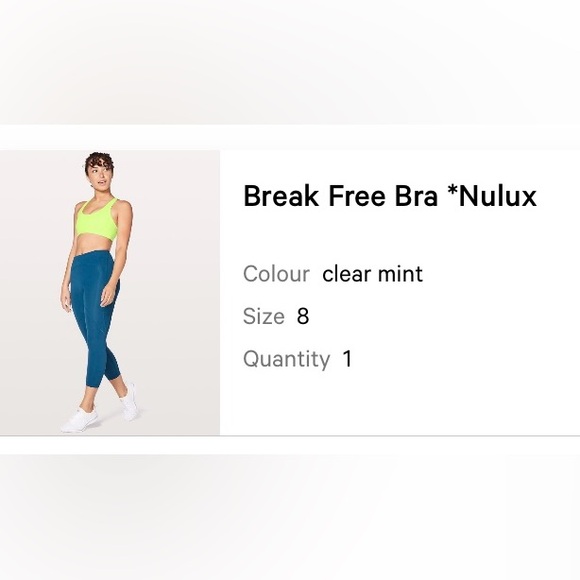 EUC Lululemon Break Free Bra sz 8 Clear Mint Nulux - Picture 3 of 3